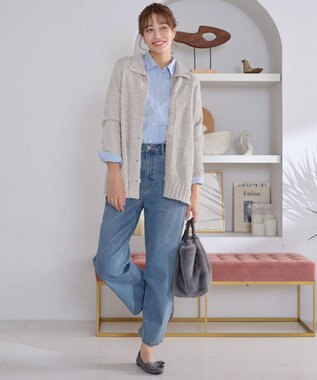 Tiaclasse 【着丈が選べる】ハイネックブークレカーディガン ロング丈グレージュ