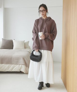 WEGO 【ユニセックス着用ITEM/裏起毛】リラックスフィットスウェットプルパーカー ブラウン