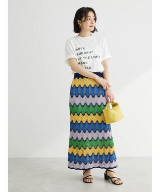 Green Parks 透かし編みマルチボーダースカート Blue