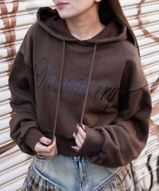 WEGO エンジェルプリントショートプルパーカー ブラウン