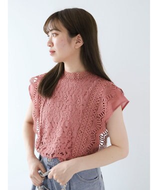 Green Parks ・Ｐｅｔｉｔ　Ｆｌｅｕｒ　フレンチレーシ－ブラウス Pink