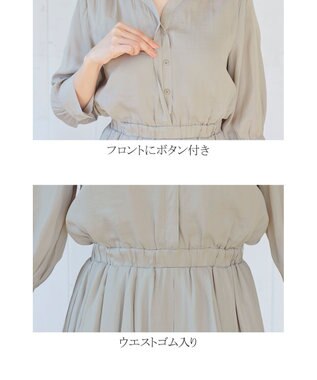 Tiaclasse L 【洗える】スタイルアップも叶うヴィンテージサテンワンピース グレージュ