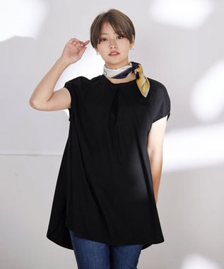 Tiaclasse L 【洗える】ボリュームフレンチカットソーチュニック ブラック