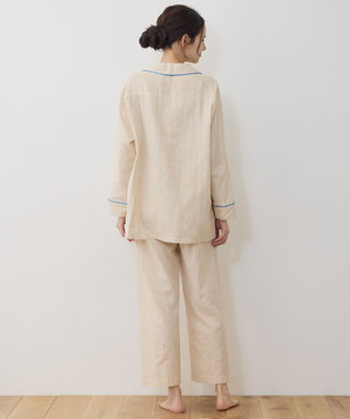 自由区 【WEB限定】オーガニックコットンパジャマ イエローストライプ×ブルー