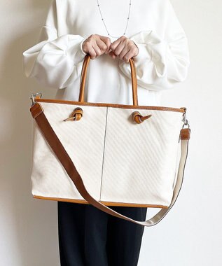 Hekhèr Le Style de Vie 【日本製 / A4サイズ対応/2WAY】コットンキャンバス×シュリンクレザー ノットトートバッグ large キャメル