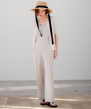 23区 L 【CLASSY.6月号掲載/洗える】リネンレーヨンストレッチ サロペット [WEB限定]ベージュストライプ