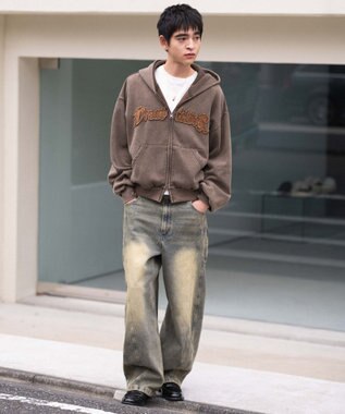 WEGO 【ユニセックス着用ITEM/MLサイズ展開】ショートグラフィックZIPパーカー ブラウン