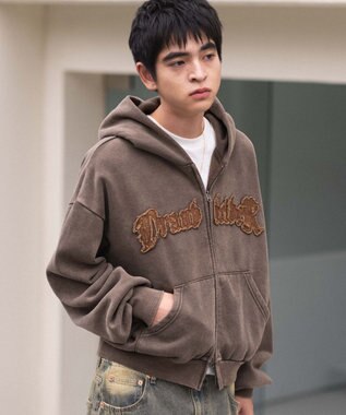 WEGO 【ユニセックス着用ITEM/MLサイズ展開】ショートグラフィックZIPパーカー ブラウン