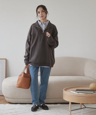 WEGO 【ユニセックス着用ITEM】ミラノリブハーフジッププルオーバー ダークグレー