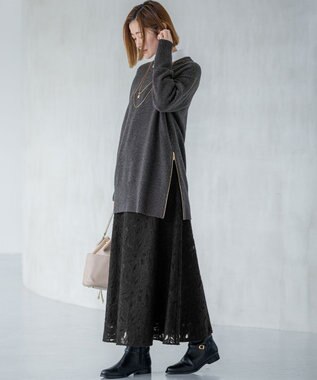 23区 【GOLD LABEL】チュールヘアリーエンブロイダリー スカート ブラック系