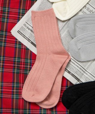 WEGO 【あったか】ぽかぽか裏起毛リブソックス ライトピンク