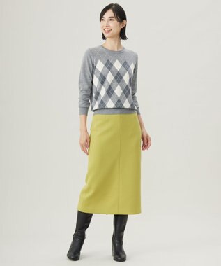 J.PRESS LADIES L 【洗える】アーガイル ツイン ニット ライトグレー系