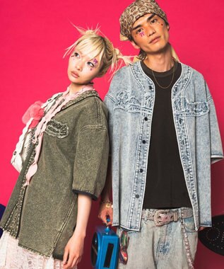 WEGO 【ユニセックス着用ITEM】ベースボールデニムグラフィックシャツ（SS） デニム淡加工色