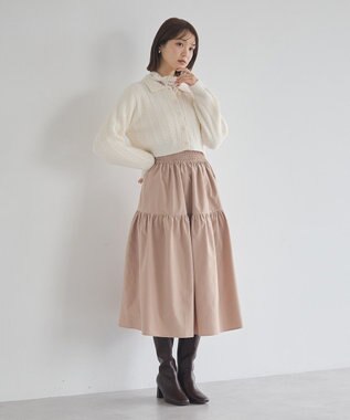 earth music&ecology ウエストシャーリングティアードスカート Beige