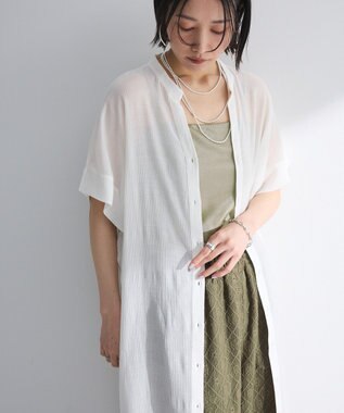 Green Parks 半袖シアーシャツワンピース Off White