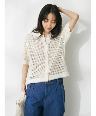 CRAFT STANDARD BOUTIQUE 配色メッシュニットカーディガン Ivory