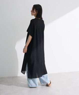 Green Parks 半袖シアーシャツワンピース Off White