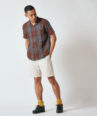 J.PRESS MEN フレンチリネンビッグチェックシャツ ブラウン系3