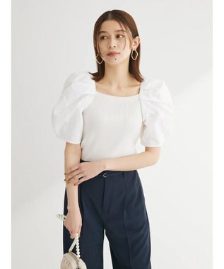 Green Parks ・ＡＮＤ　ＳＥＡＲＣＨ　布帛スリーブニットプルオーバー Off White