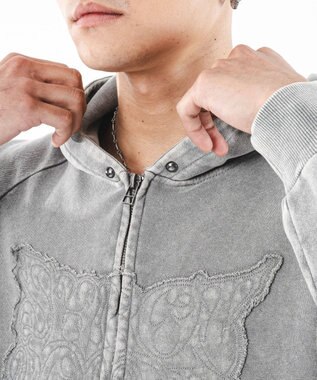 WEGO パウダーブリーチスタッズZIPパーカー グレー