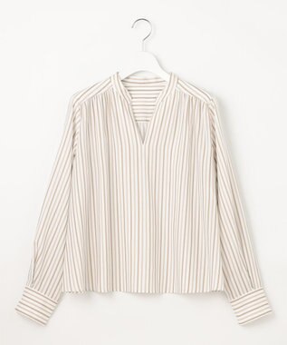 自由区 【洗える】SOMELOSクロップド丈 ブラウス ブラウンストライプ