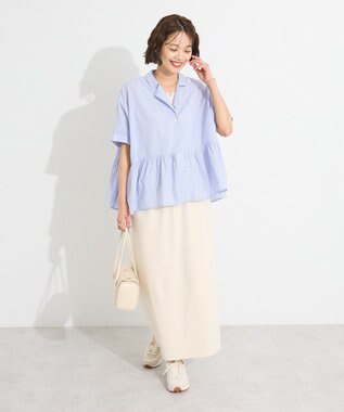 CRAFT STANDARD BOUTIQUE ペプラムブラウス Stripe Blue