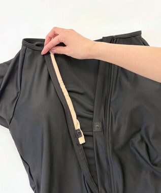 OP／FILA 【FILA】フルジップ半袖フィットネス水着4点セット/キャップ＆ミラーゴーグル付き ブラック×ターコイズ