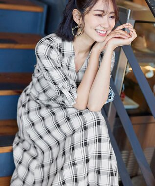 Tiaclasse L 【洗える】小顔効果も期待できるスキッパーシャツワンピース オフチェック