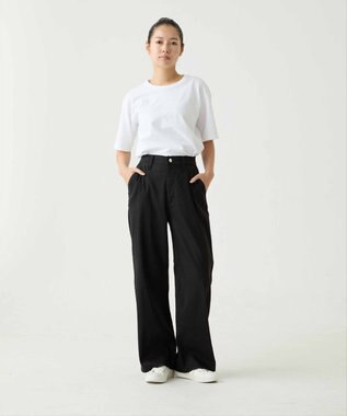 caqu linen rayon stretch wide pants リネンレーヨンストレッチワイドパンツ black
