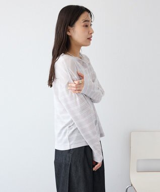 CRAFT STANDARD BOUTIQUE シアーボーダーヘンリーネックロンT Light Gray