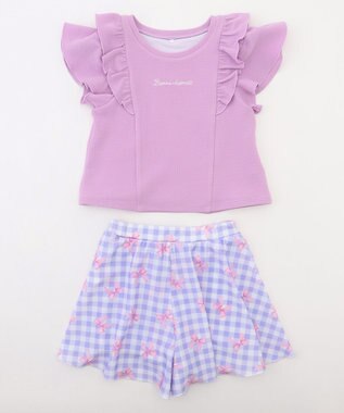 ANY KIDS 【UVカット】2WAYショルダーセパレート水着 ラベンダー×ラベンダーチェック