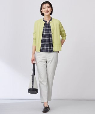 J.PRESS LADIES L 【セットアップ対応・洗える】セルロースリネンストレッチ テーパード パンツ ライトグレー系