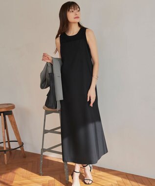 ICB 【接触冷感・UVケア・速乾・洗える】FluidBackSatin キャミソールワンピース ブラック系