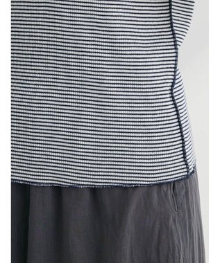 Green Parks メローリブ５分袖ボーダープルオーバー Navy