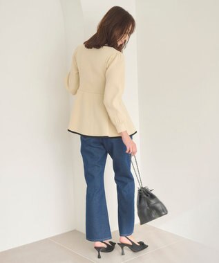 Feroux 【洗える】バイカラーペプラム ニット ホワイト系1