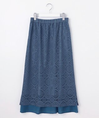 J.PRESS LADIES S 【洗える】ジャカードレース ナロースカート ブルーグリーン系