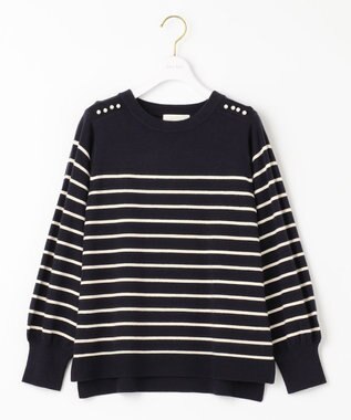 ANY SIS 【Oggi1月号掲載】ショルダーパール調 ニット ネイビー×アイボリーボーダー