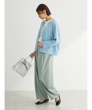 Green Parks カットジョーゼットドットボタンカーディガン Sax