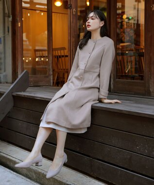 Tiaclasse 【ウール95%】ノーカラー包みボタンAラインコート グレージュ