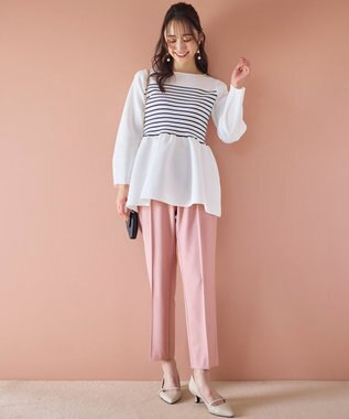 ANY SIS 【洗える】スポンディッシュペプラム ニット オフ×ネイビー