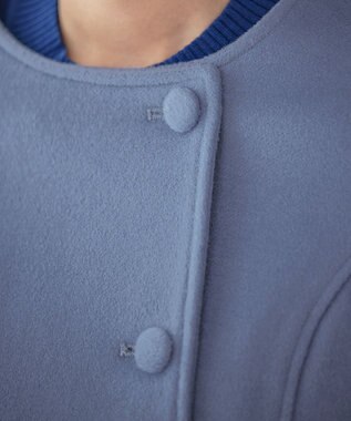 Tiaclasse 【ウール95%】ノーカラー包みボタンAラインコート ブルー