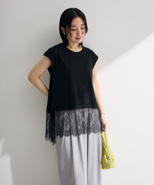 Green Parks 裾レースイレヘムフレンチＴシャツ Black
