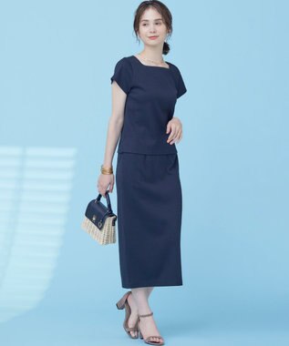 組曲 L 【WEB限定】ストライプジャガード カップ付きTシャツ ブラック系