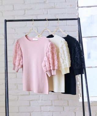 Feroux ブーケスリーブ ニットプルオーバー ピンク系