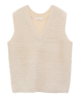 Green Parks シャギーＶネックニットベスト Ecru