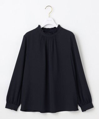 ANY SIS 【洗える】フリルネックスタンド ブラウス ネイビー