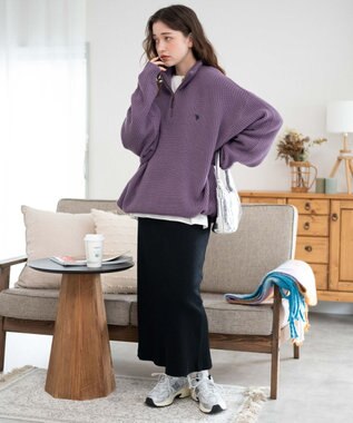 WEGO U.S. POLO ASSN.|別注畔編みハーフジップセーター パープル