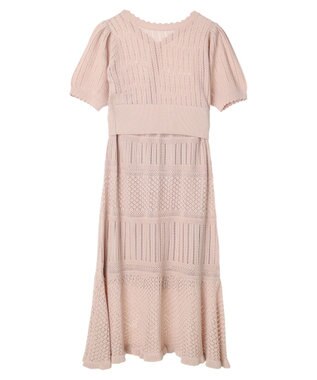 earth music&ecology ２点ＳＥＴ透かし編みカーディガン＋裾フレアスカート Pink