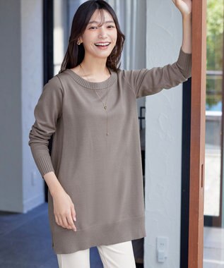 Tiaclasse 【安田美沙子さん着用・選べる2type・洗える】もちニットチュニック ボートネック：モカ