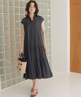 組曲 L 【WEB限定】ギャザーライトデシン ティアードワンピース ネイビー系